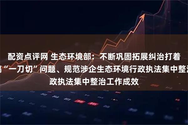 配资点评网 生态环境部：不断巩固拓展纠治打着环保幌子搞“一刀切”问题、规范涉企生态环境行政执法集中整治工作成效